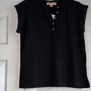 Michael Kors Black Short-Sleeve Henley Knit Top